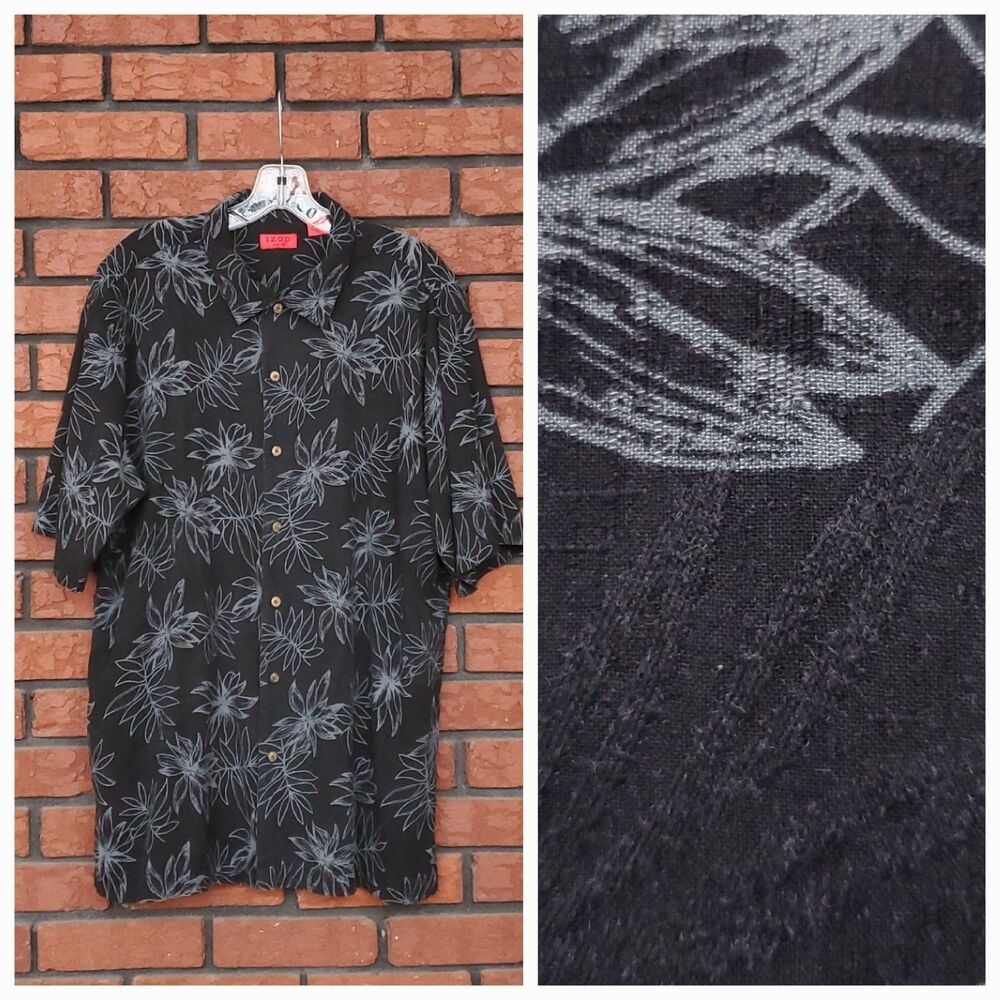 Mens XL Silk Bamboo Hawaiian Style Button Up Shirt Tropical Beach Washable